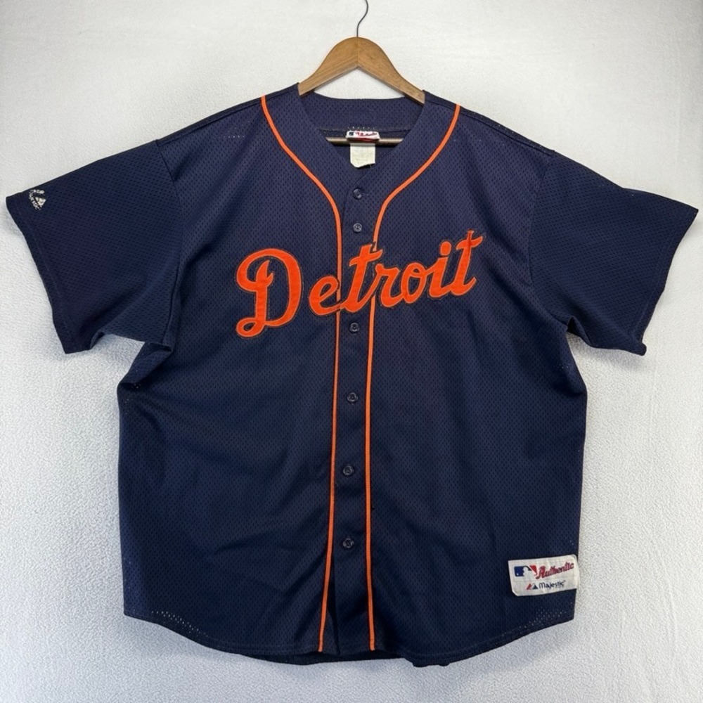 Vintage Detroit Tigers baseball Jersey Men's 2XL Blue Made In USA Stitched 90s